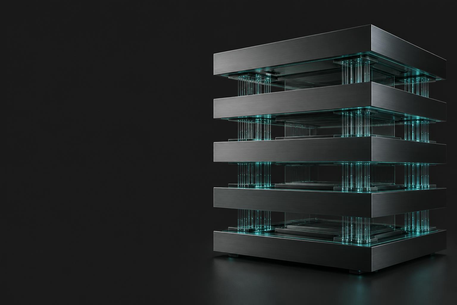 Composição conceitual de camadas de produto, dados, inteligência e cloud conectadas